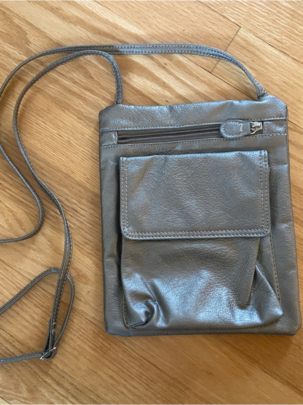 Metallic Gray Crossbody Leather Wallet Purse